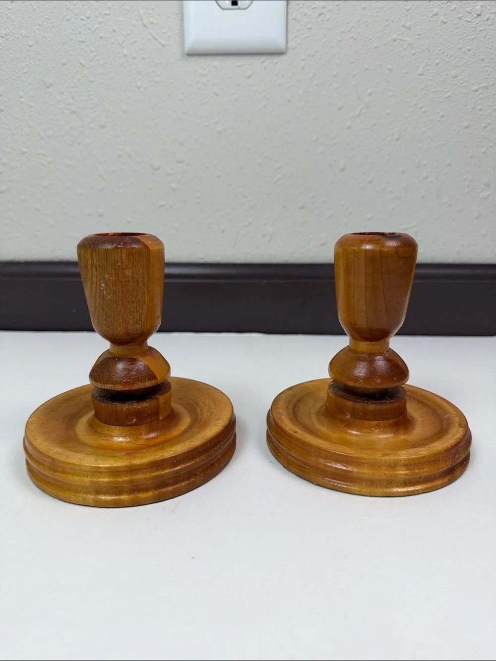 Vintage Turned Wood Candlestick Holders Farmhouse Cottagecore Mid Century Boho